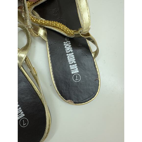 Blue Suede Shoes Womens Sandals Flats Size 6 (37) Gold Snake Wrapped - Picture 6 of 8